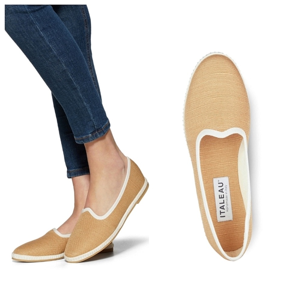 Italeau Beige Slip-On Flats with White Trim